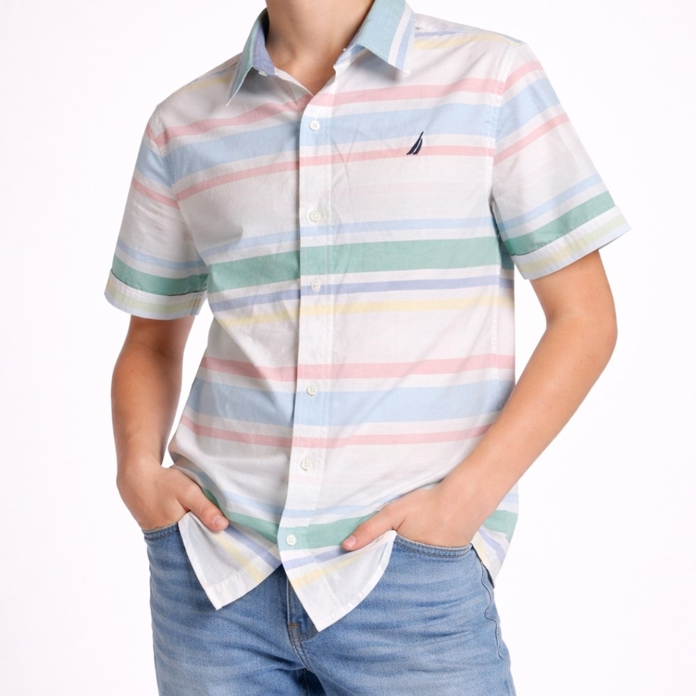 Nautica Youth Shirt, Size XL (18/20), Pastel Stripes, Summer Beach Casual